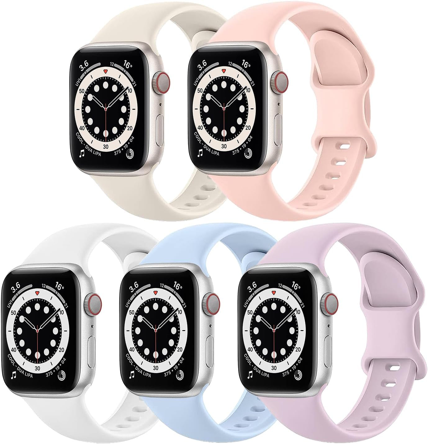 5 Pack Classic Bands Compatible with Apple Watch Band 38Mm 40Mm 41Mm 42Mm 44Mm 45Mm 49Mm,Soft Silicone Sport Bands for Iwatch Apple Watch Series 9 Ultra 8 7 6 5 4 3 2 1 SE