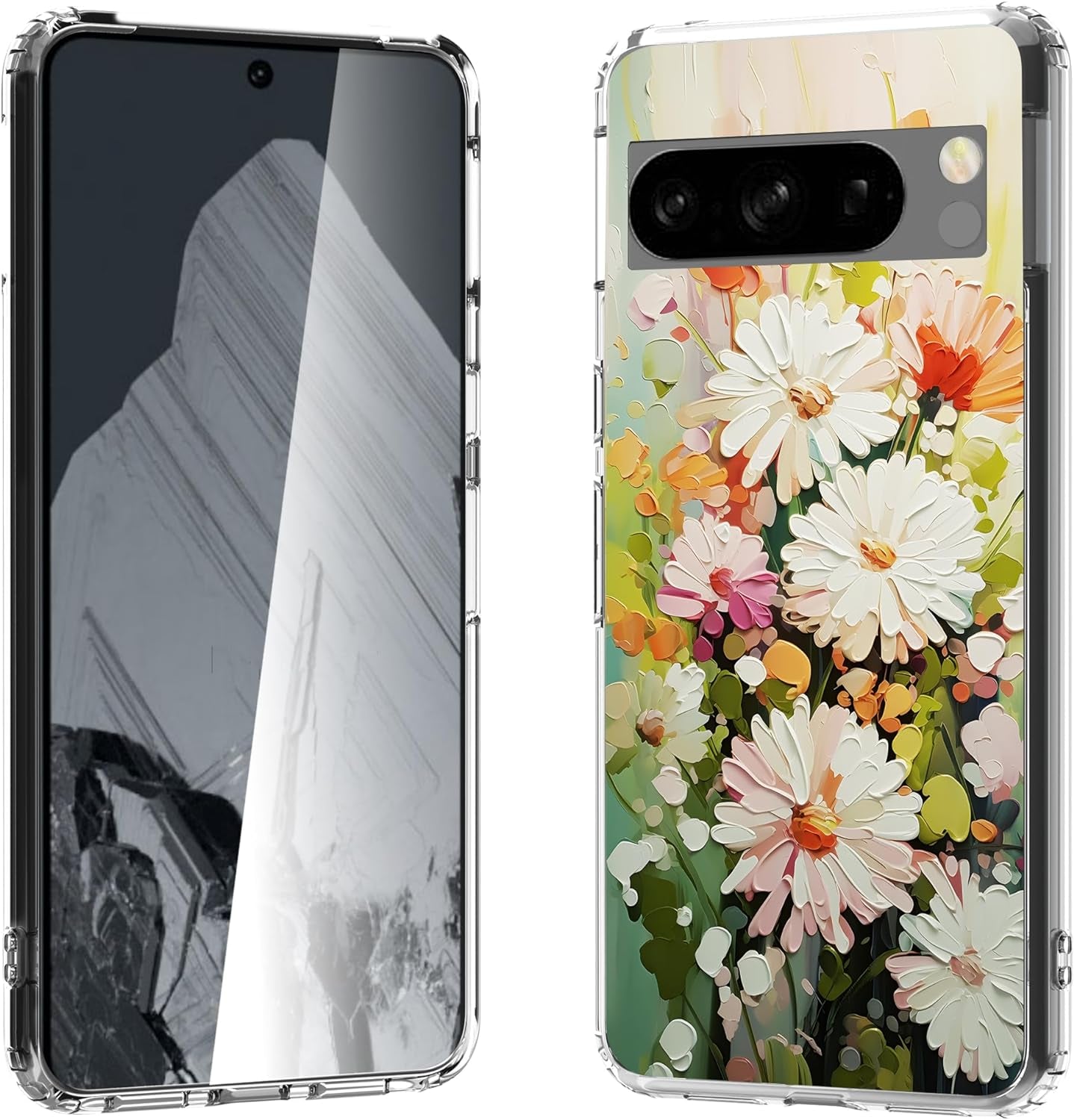 For Google Pixel 8 Clear Case with 3D Flower Printing Design, TPU+PC Slim Shock-Proof Protective Floral Cover for Women Girls, 6.2“ (Pic 5)  YIKECASE A-8 Google Pixel 8 Pro 