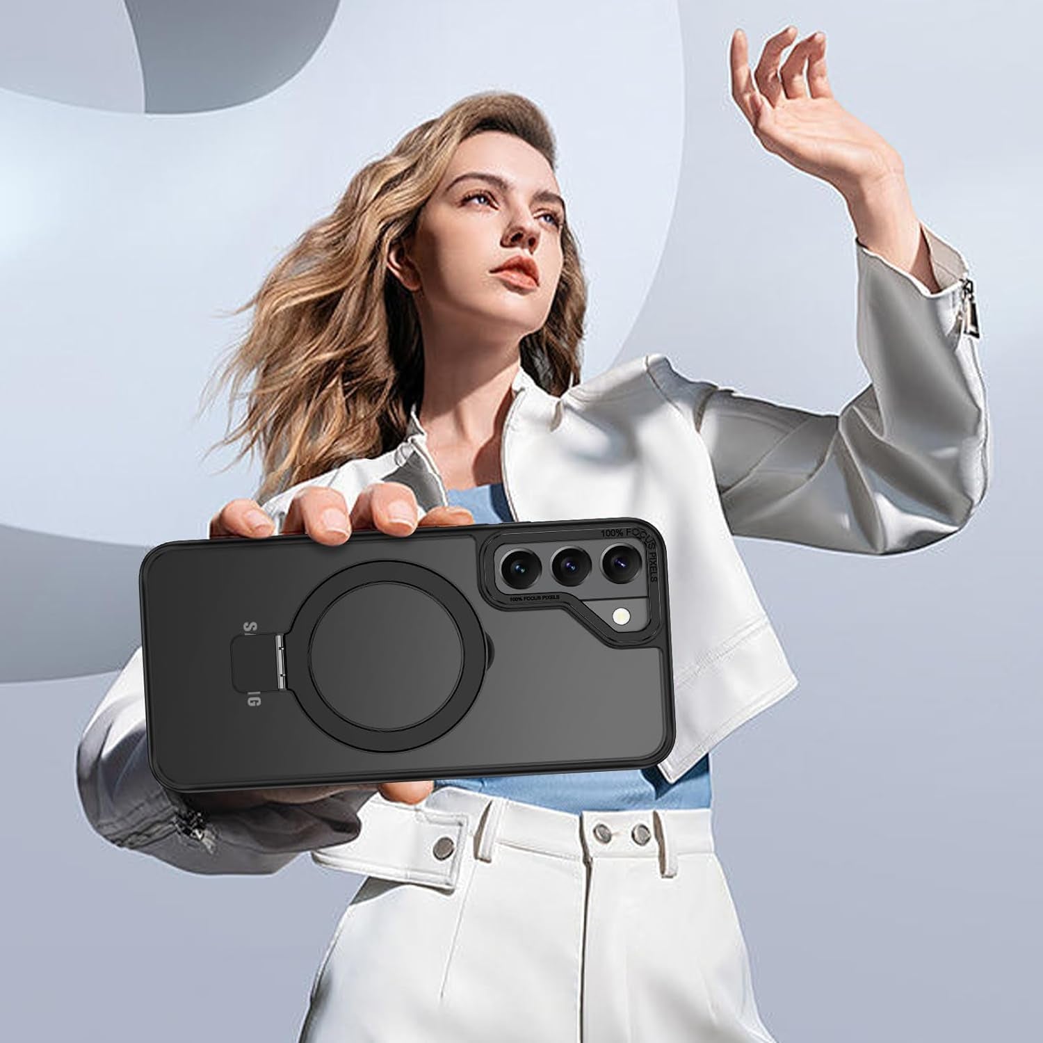 DUEDUE for Samsung Galaxy S22 plus Case Magnetic with Ring Stand [Compatible with Magsafe], Translucent Matte Back Protective Cover Shockproof Kickstand Phone Case for Galaxy S22 plus 6.6", Black