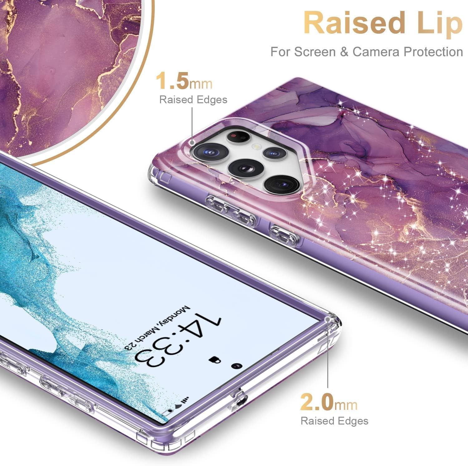Esdot Compatible with Samsung Galaxy S22 Ultra Case,Passing 21Ft Drop Test,With Fashion Designs for Women Girls,Protective Phone Case for Galaxy S22 Ultra 6.8" Elegant Purple Marble