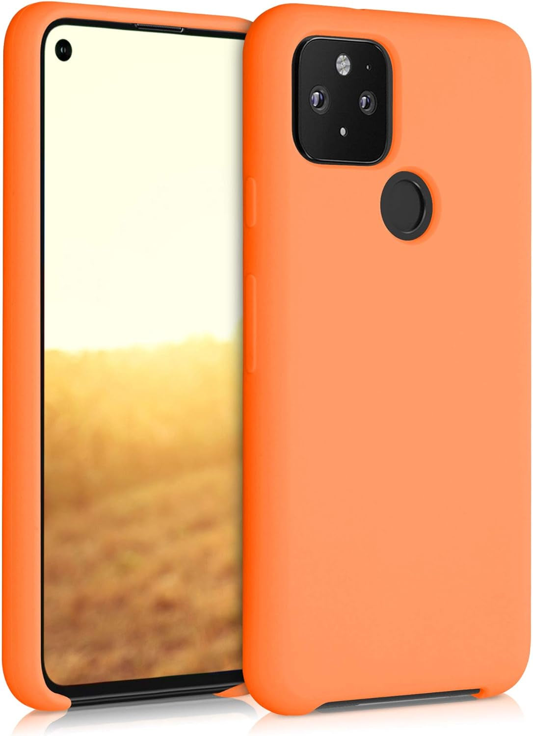 Kwmobile Case Compatible with Google Pixel 5 Case - TPU Silicone Phone Cover with Soft Finish - Blue Reef  KW-Commerce Fruity Orange  