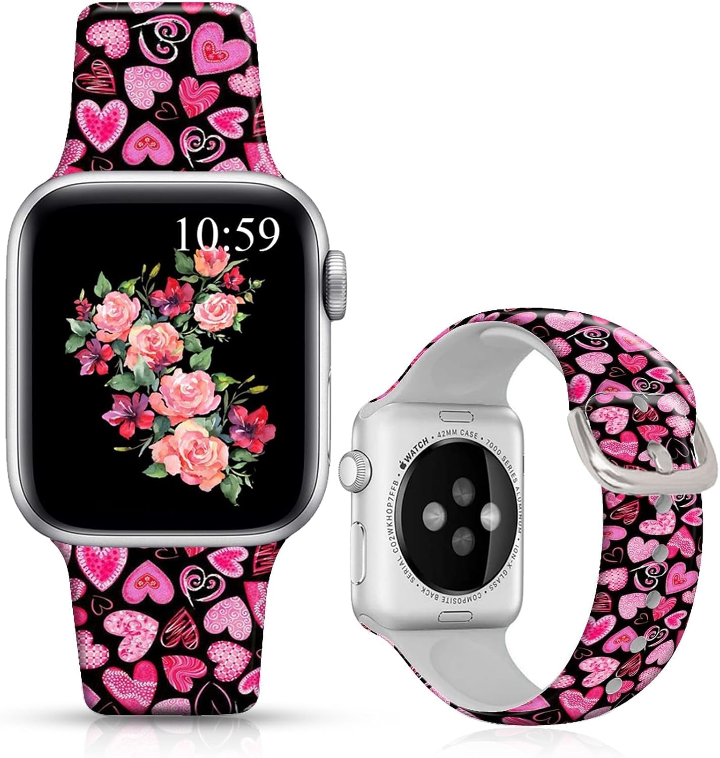 Floral Bands Compatible with Iwatch 38Mm/42Mm/40Mm/44Mm, Floral Chevron Silicone Fadeless Pattern Printed Replacement Bands for Iwatch Series 5/4/3/2/1, M/L for Women/Men