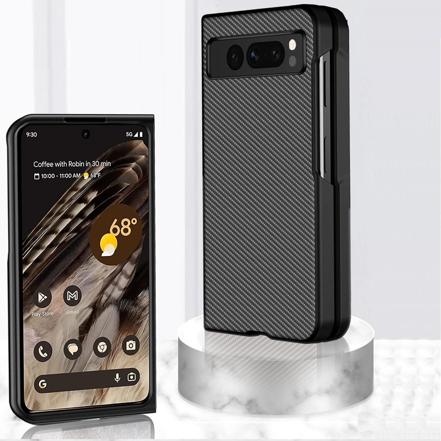 Miimall Compatible for Google Pixel Fold Case, PC + PU Carbon Fiber Pattern [Ultra-Thin Lightweight] [Anti-Fingerprint Heat Dissipation] Anti-Scratch Protector Bumper Case for Pixel Fold, 5G(Black)  Miimall   