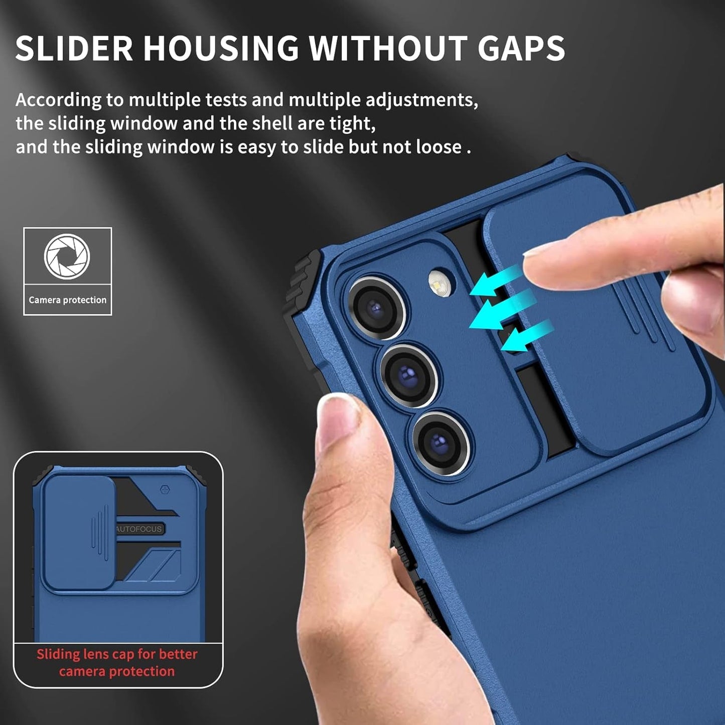For Samsung Galaxy S22 plus 5G Case with Slide Camera Cover, Armor Silicone TPU Bumper Tough PC S22 plus Cover with Kickstand, Military Shockproof Protective Phone Case for Galaxy S22 plus Blue
