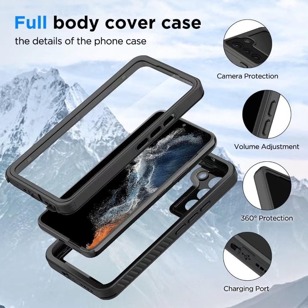 For Samsung Galaxy S22 Case, Waterproof Galaxy S22 Case with Built-In Screen Protector, Shockproof Dustproof Heavy Duty Full Body Protective Case for Samsung Galaxy S22 5G 6.1" 2022 Black