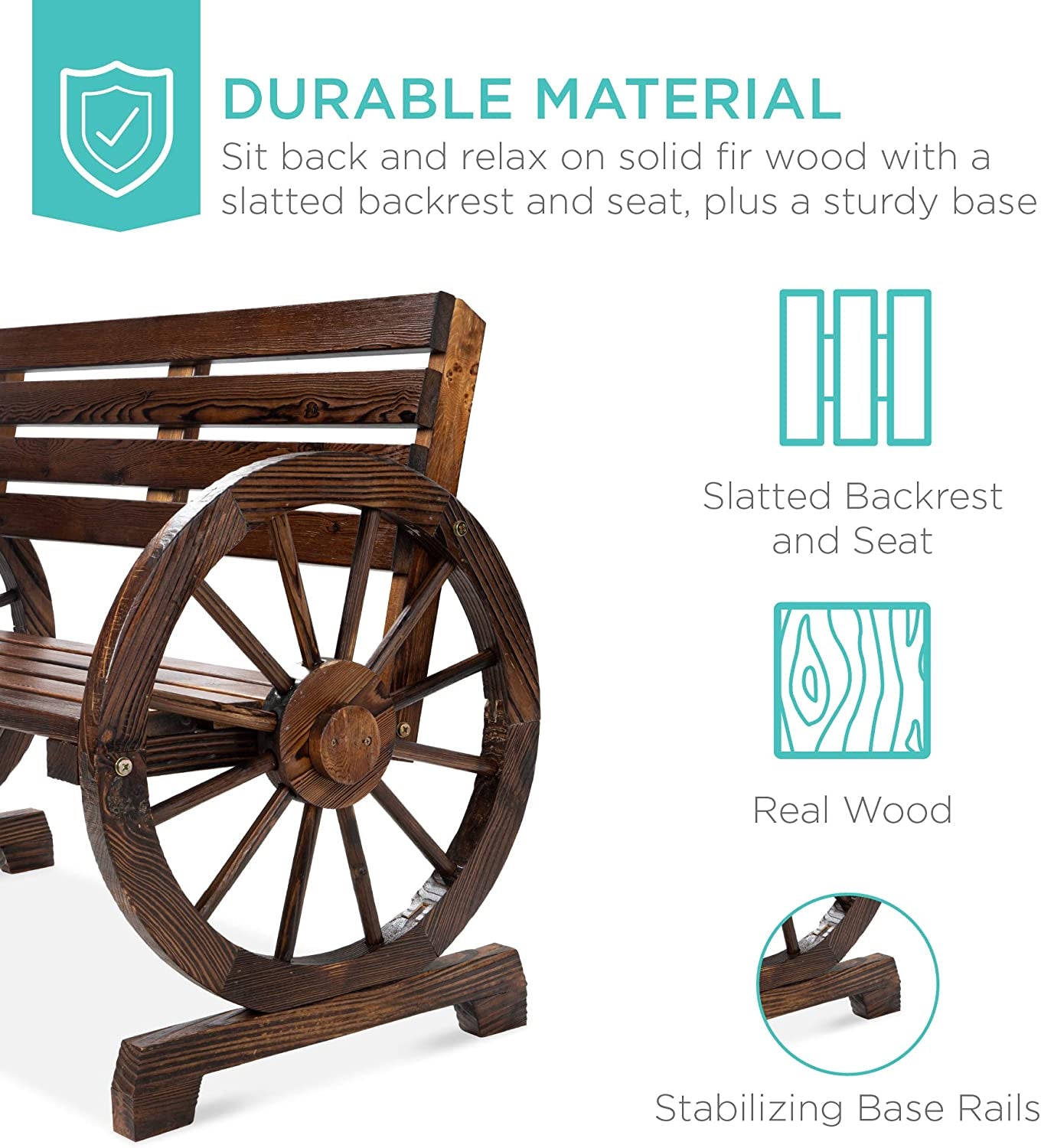 Best Choice Products 2-Person Wooden Wagon Wheel Bench for Backyard, Patio, Porch, Garden, Outdoor Lounge Furniture W/Rustic Country Design, Slatted Seat and Backrest - Brown  Best Choice Products   