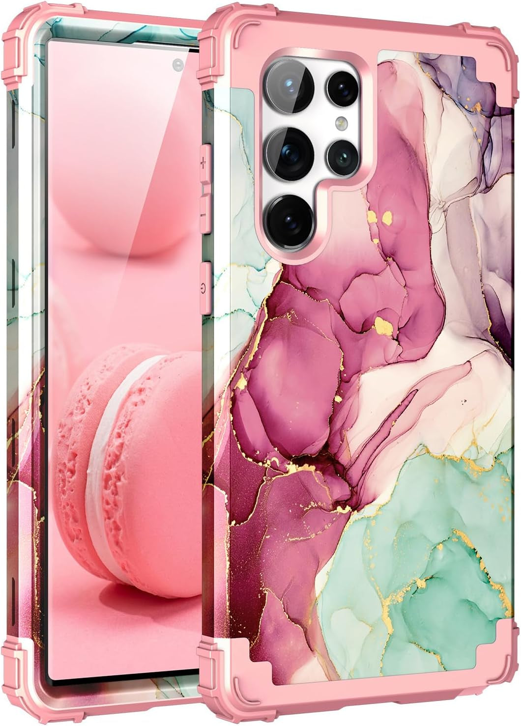 For Galacy S20 FE 5G Case,Marble Design Three Layer Heavy Duty Shockproof Protection Hard Plastic Bumper Soft Silicone Rubber Drop Protective Cover Case for Galaxy S20 FE 6.5 Inch,(Blue)