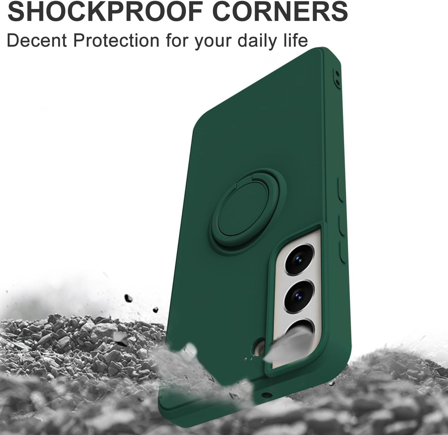 For Samsung Galaxy S22 plus Case with Magnetic Ring Holder [Premium Soft Liquid Silicone & Anti-Scratch Microfiber Liner] Slim Kickstand Protective Phone Case for Galaxy S22+ Dark Green