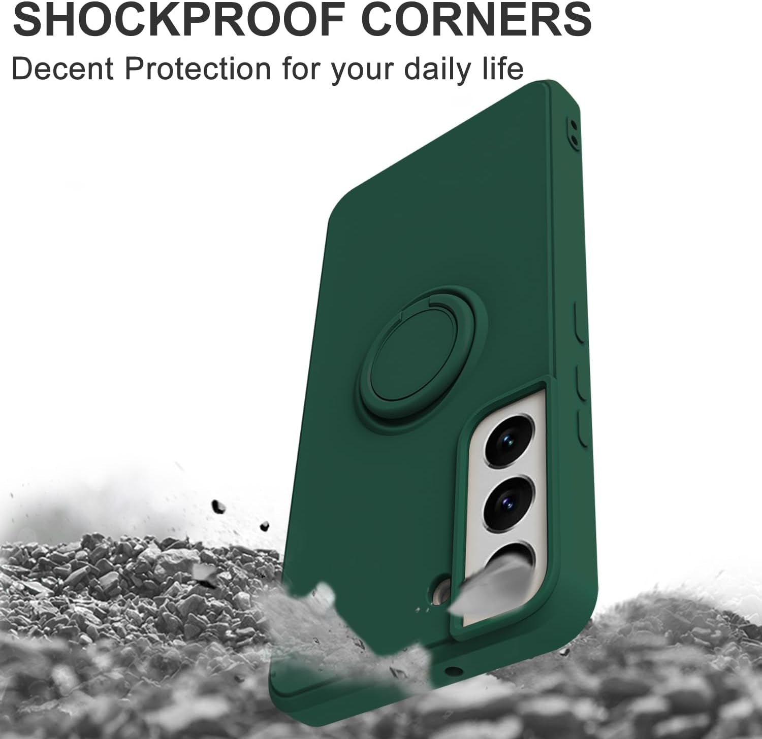 For Samsung Galaxy S22 plus Case with Magnetic Ring Holder [Premium Soft Liquid Silicone & Anti-Scratch Microfiber Liner] Slim Kickstand Protective Phone Case for Galaxy S22+ Dark Green