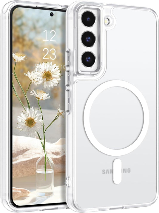 DUEDUE for Samsung Galaxy S22 Case Magnetic[Compatible with Magsafe], Translucent Matte Back Anti-Scratch Full Body Protective Cover Shockproof Phone Case for Samsung S22 6.1", White