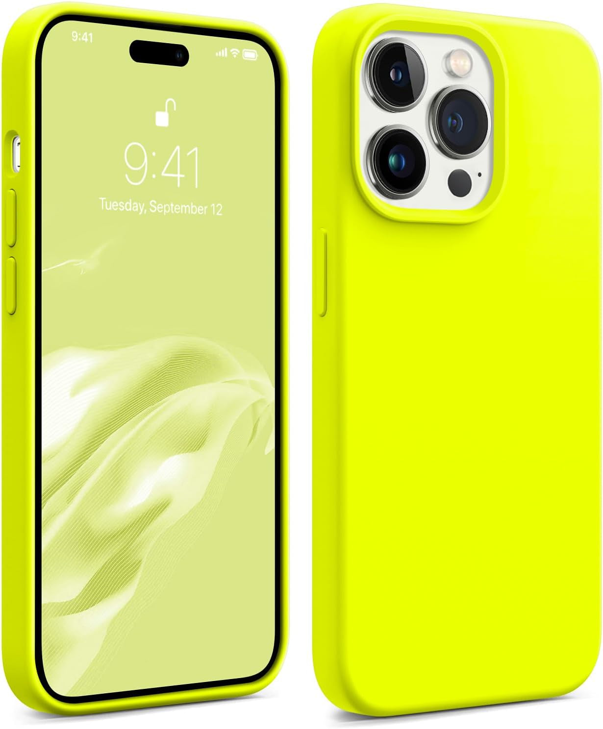 AOTESIER Compatible with Iphone 14 Pro Case, [Upgraded Liquid Silicone] [Soft Anti-Scratch Microfiber Lining] Shockproof Full Body Protective Phone Case for Iphone 14 Pro,6.1 Inch - Azure Blue  AOTESIER Neon Yellow  