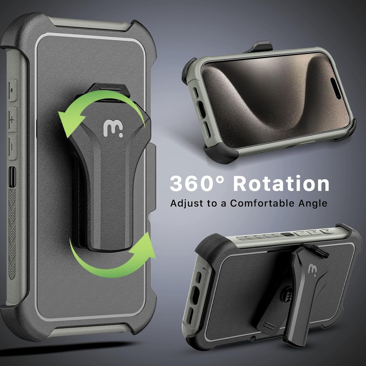 MYBAT PRO Maverick Series Iphone 15 Pro Max Case with Belt Clip Holster, with Screen Protector,Anti-Drop,Shockproof,360°Rotating Kickstand,Heavy Duty Protection Natural Titanium  Valor Communication, Inc.   