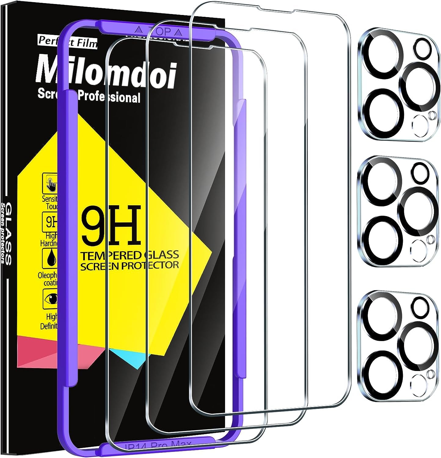 Milomdoi 3 Pack Privacy Screen Protector for Iphone 17 Pro Max [Phone Case Friendly] Accessories Private Film, 3 Pacs Tempered Glass Camera Lens Protector, with Mounting Frame for Apple anti Spy,Black