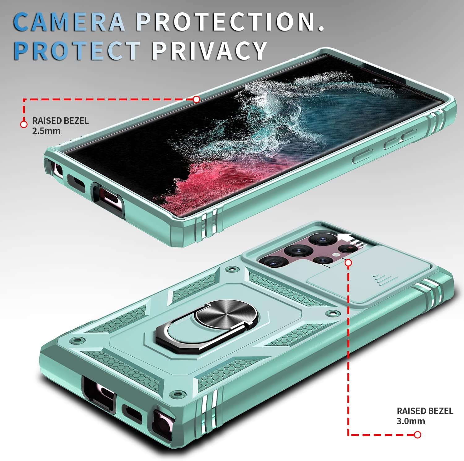 Case for Galaxy S22 Ultra, Shockproof Impact Resistant with Slide Lens Protective Cover Case for Samsung Galaxy S22 Ultra 4G/5G 6.8" (Green)