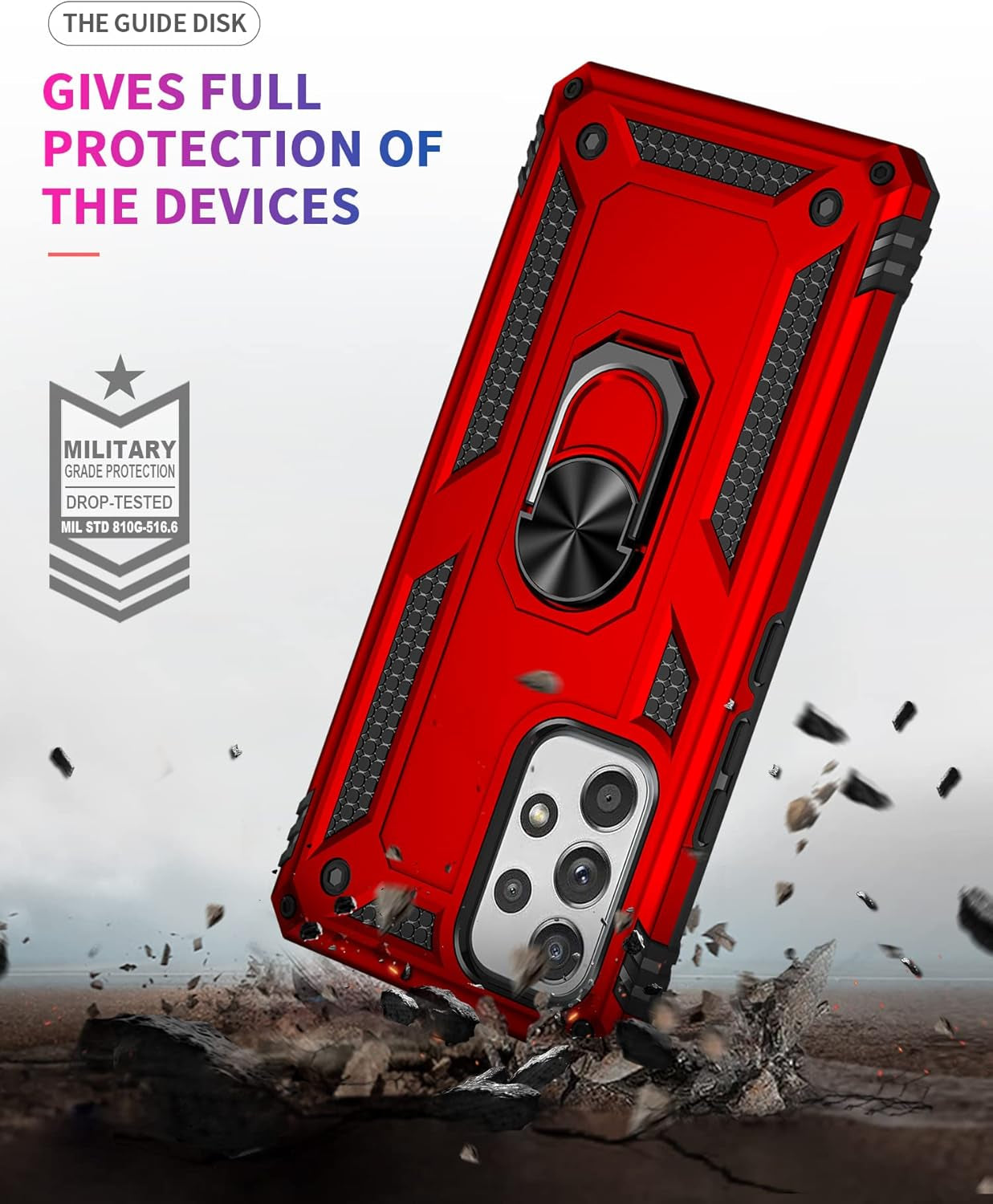 For Samsung A53 5G Case with Screen Protector,Galaxy A53 5G Phone Case,360 Degree Rotation Ring Kickstand Military-Grade Shockproof with Magnetic Car Mount Cover for Samsung Galaxy A53 5G (Red)