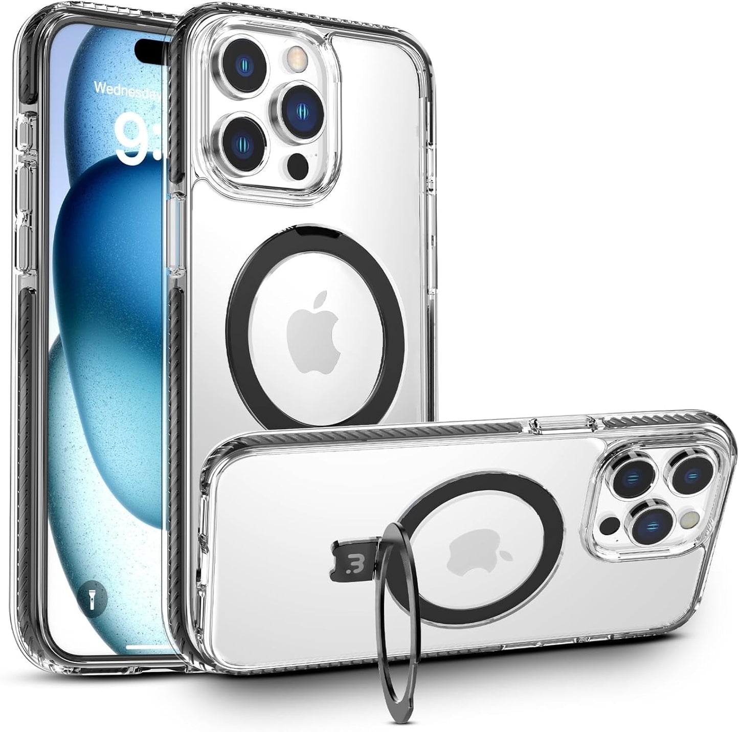 MYBAT PRO Lure Series Iphone 15 Pro Max Case with Magnetic Ring Stand[Compatible with Magsafe],Slim Thin Shockproof Transparent Bumper Cover,Non-Yellowing Iphone Case for Iphone 15 Pro Max  Valor Communication Inc.   