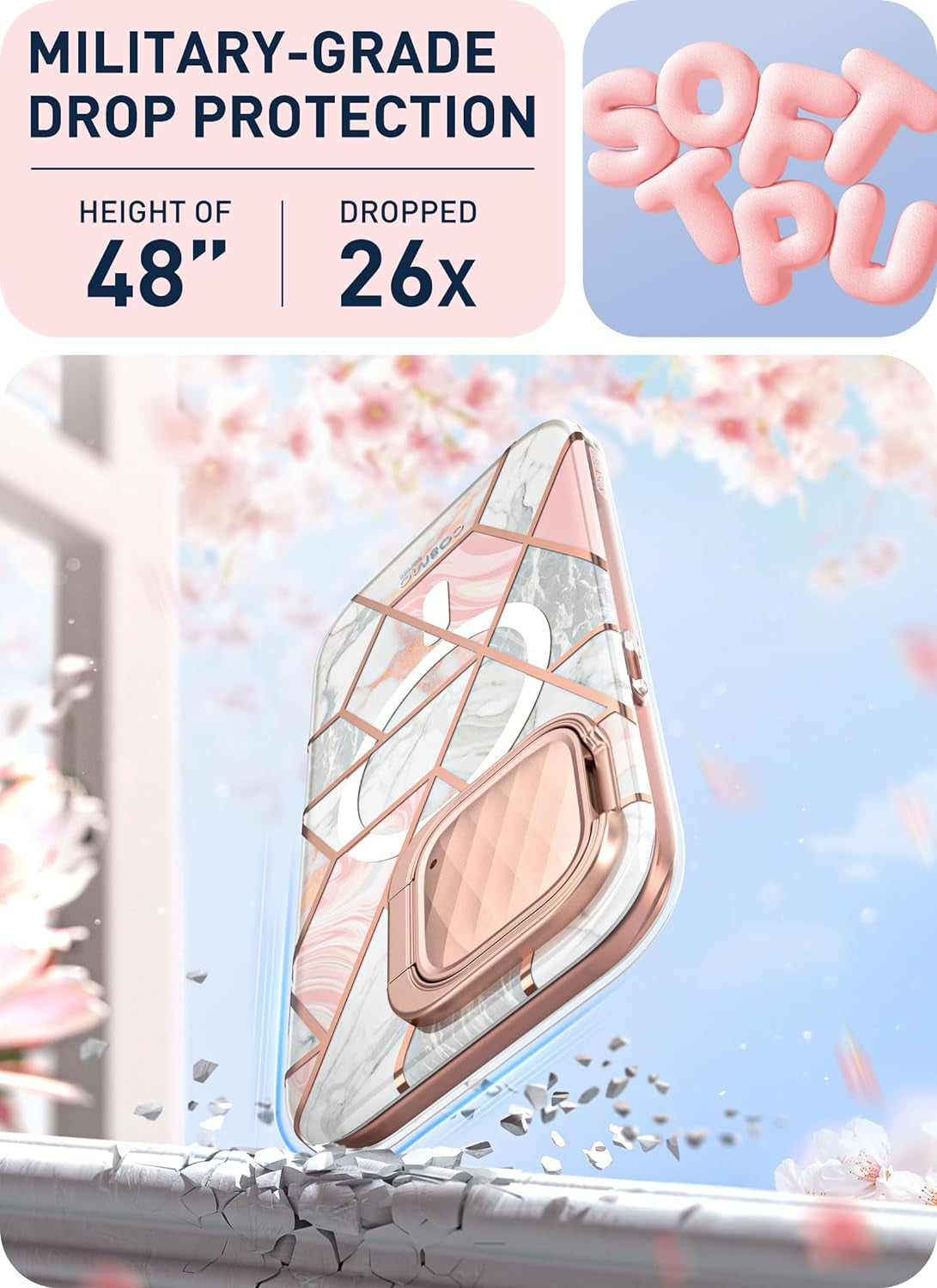 I-Blason for Iphone 15 Pro Case with Stand, [Magsafe Compatible] [Camera Cover Stand] [Built-In Screen Protector], Slim Stylish Phone Case for Iphone 15 Pro, Cosmag Series, Marble  i-Blason   