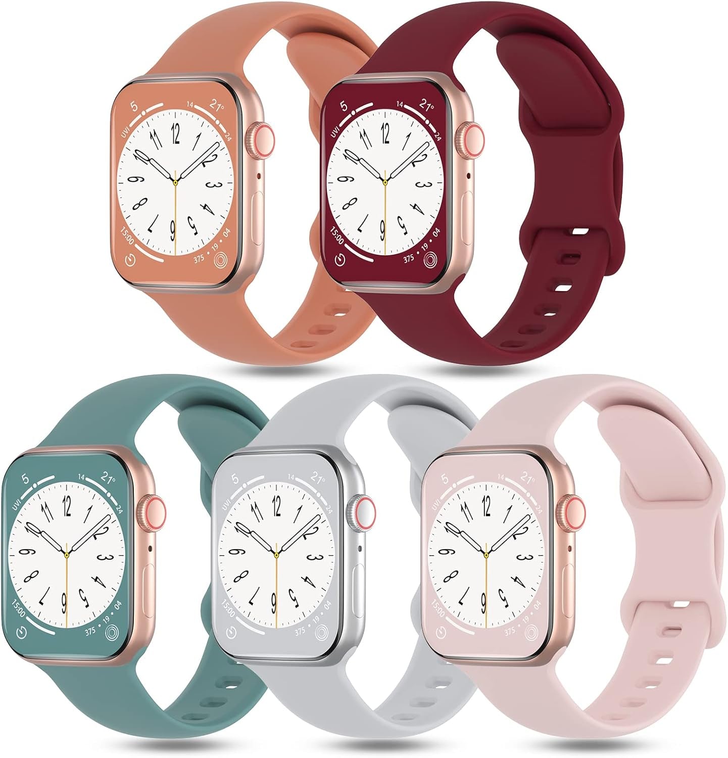 DYKEISS 5 Pack Sport Bands Compatible with Apple Watch Band 49Mm 45Mm 44Mm 42Mm 41Mm 40Mm 38Mm, Soft Silicone Strap Replacement Wristband for Iwatch Ultra Series 8 7 6 5 4 3 2 1 SE Women Men