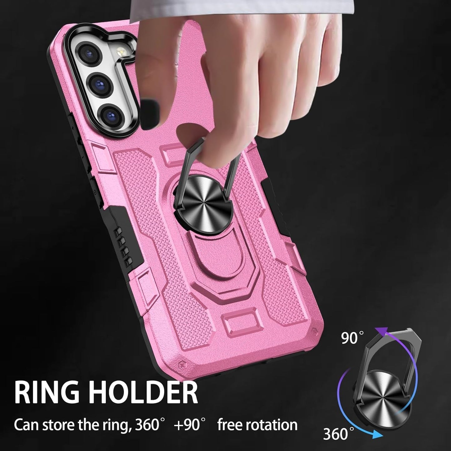 For Samung Galaxy S22 plus Case S22+ plus Case with Ring Kickstand Military Grade Shockproof Case Cover Anti-Scratch Protective Armor for Galaxy S22 plus S22+ plus Phone Case (Pink)
