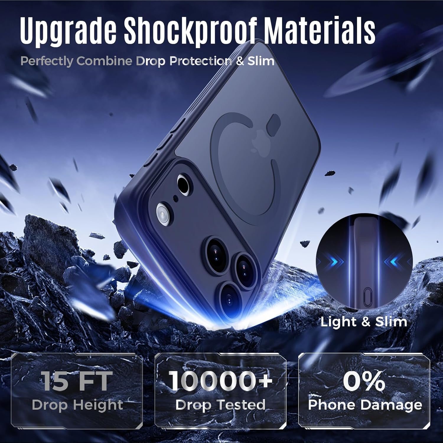 Designed for Iphone 17 Pro Max Case, Compatible with Magsafe, [Camera Protection] [15FT Military Drop Protection] Shockproof Translucent Matte Anti-Slip Phone Case, 6.9", Deep Blue