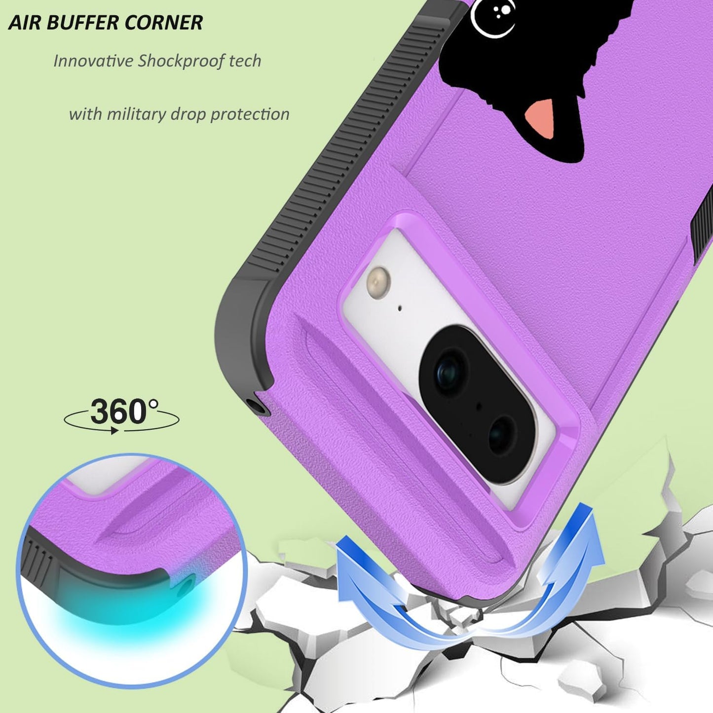 For Google Pixel 8 5G Case with Tempered Glass Screen Protector: Cute Flower Floral Design for Girls Women Slim Fit Soft TPU Bumper Silicone Cell Phone Cover (Funny Cat)  Ftonglogy   