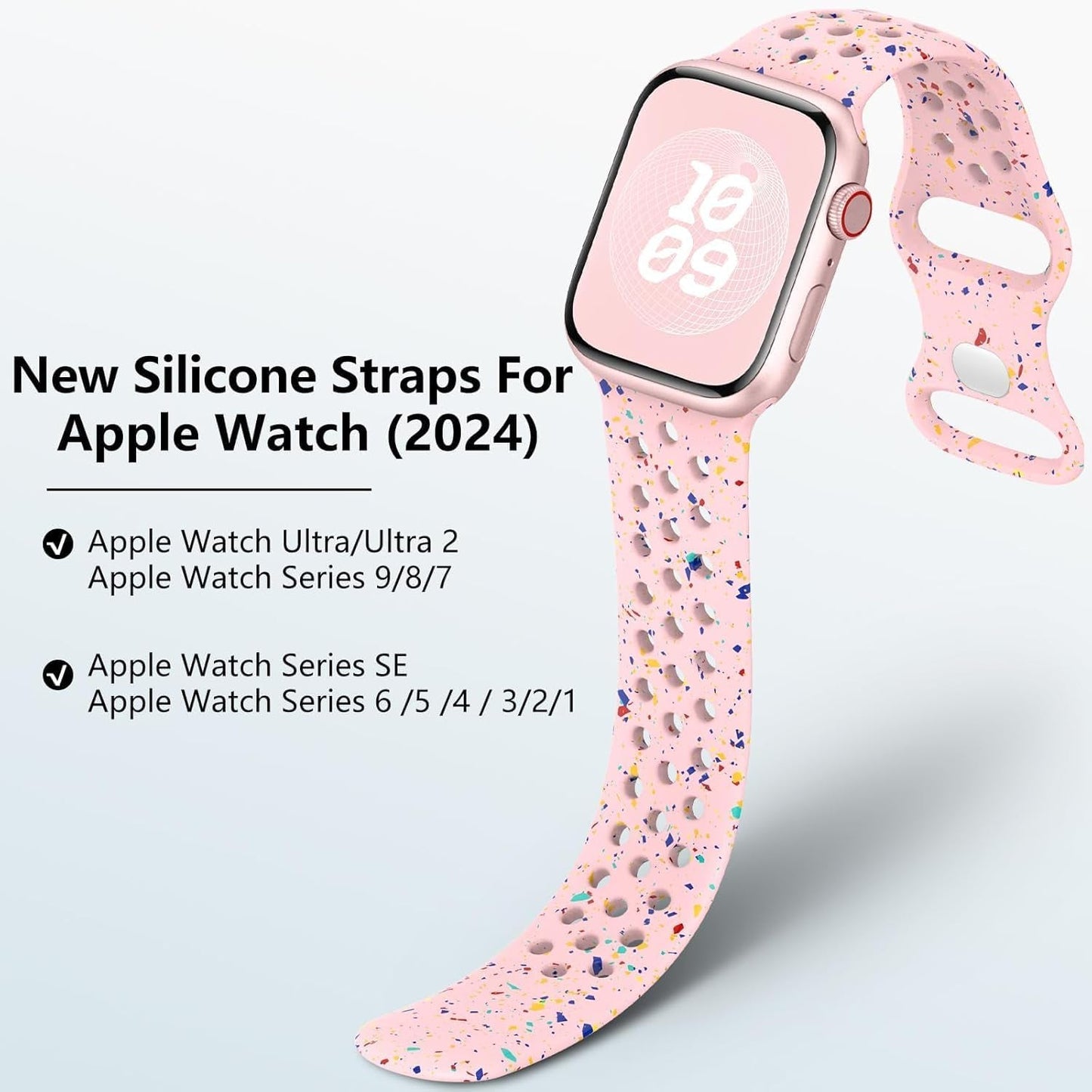 Breathable Sport Silicone Band Compatible with Apple Watch Bands 40Mm 38Mm 44Mm 41Mm 45Mm 42Mm 49Mm Women Men, Soft Wristband Recycled Plastic Strap for Iwatch Bands Series 9 SE 8 7 6 5 4 3 2 1 Ultra