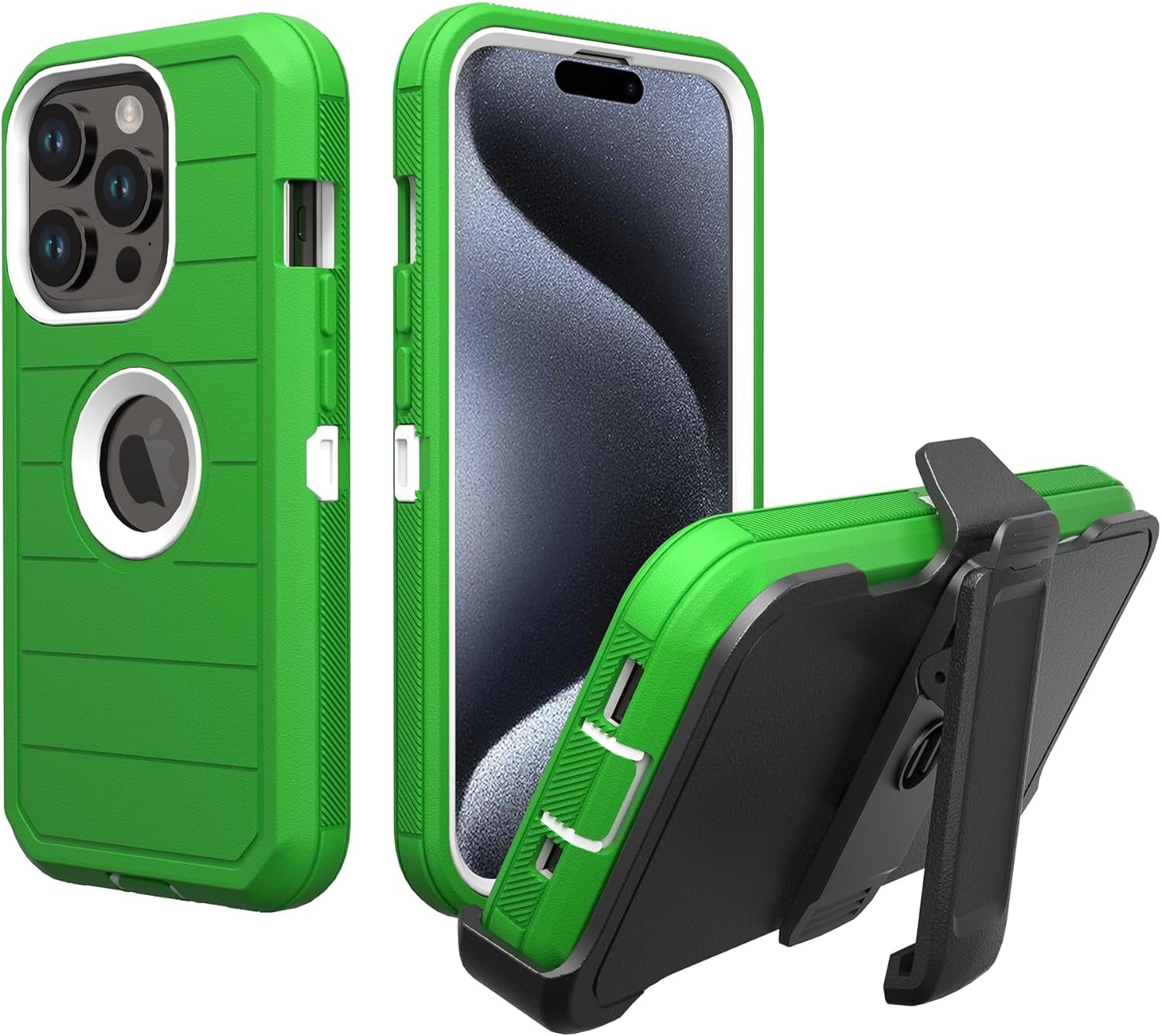 NIFFPD for Apple Iphone 15 Pro Max Case with Belt Clip & Kickstand, Full-Body Protection Multi Layers Rugged Case with Belt Holster for Apple Iphone 15 Pro Max 6.7 Inch 2023(Green+White)  NIFFPD   