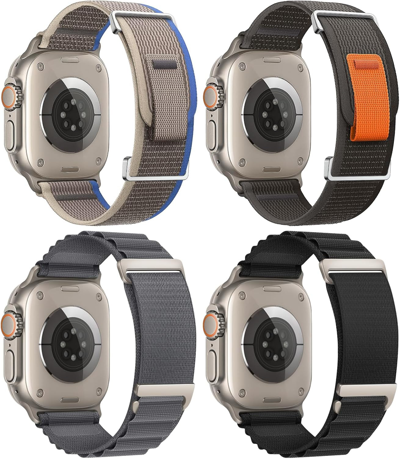 4 Pack Compatible with Apple Watch Ultra 2 Band 49Mm 45Mm 44Mm 42Mm for Men, Adjustable Trail Loop & Alpine Loop Nylon Band for Iwatch Ultra 2 Ultra Series SE 9/8/7/6/5/4