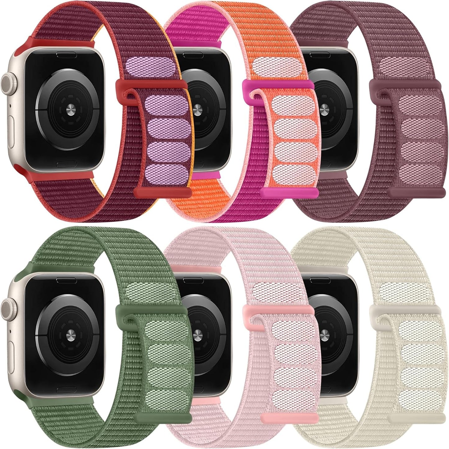 6 Pack Soft Nylon Sport Loop Bands Compatible with Apple Watch 38Mm 40Mm 41Mm 42Mm 44Mm 45Mm 49Mm for Women Men, Adjustable Braided Hook and Loop Straps for Iwatch Series 9 8 7 6 5 4 3 2 1 SE Ultra