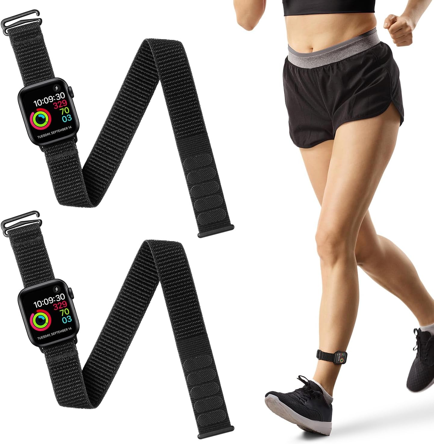 2 Pack Ankle Band Compatible with Apple Watch 49Mm 45Mm 44Mm 42Mm 41Mm 40Mm 38Mm, Lightweight and Breathable Nylon Armband for Women and Men, Sport Ankle Strap for Iwatch SE Ultra Series 9 8 7 6 5 4 3 2 1