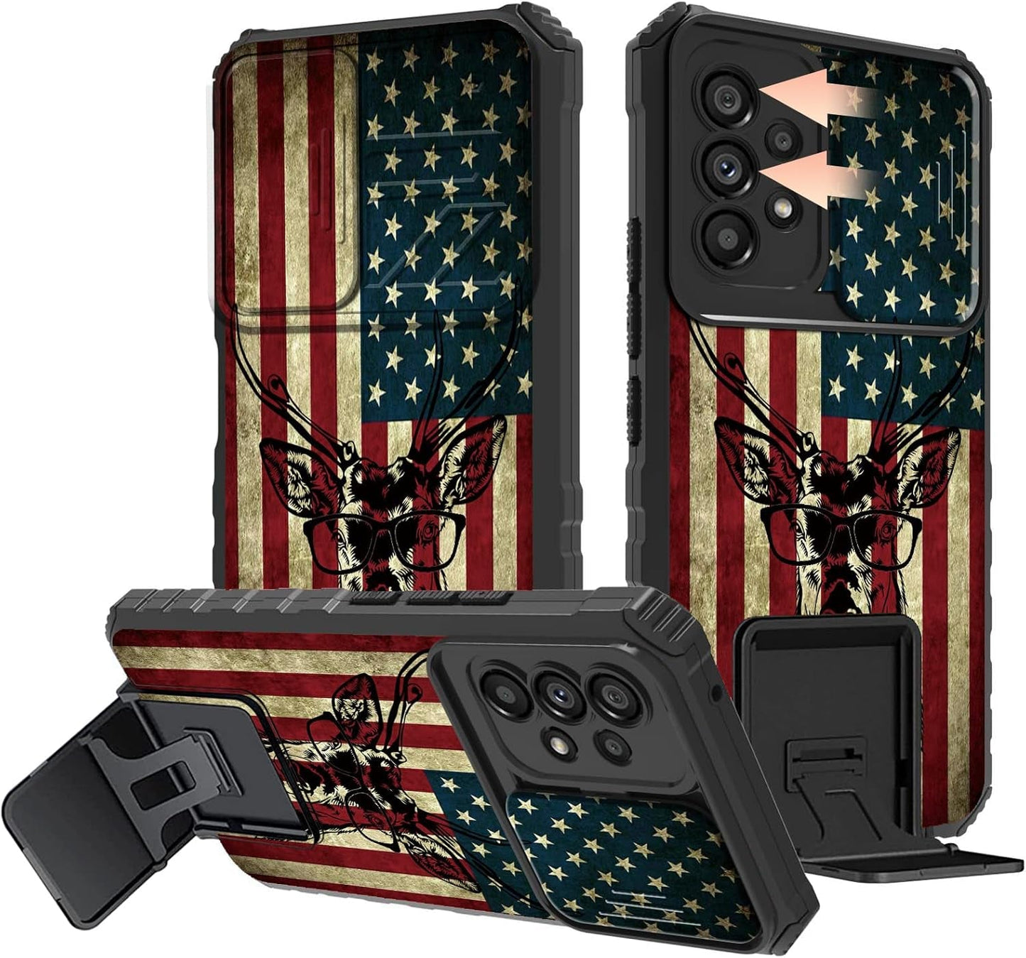 Galaxy A53 5G Phone Case with Slide Camera Cover Built-In Stand Kickstand Dual Layer Hybrid Shockproof Protective Case for Samsung Galaxy A53 5G, Retro Audio Cassette