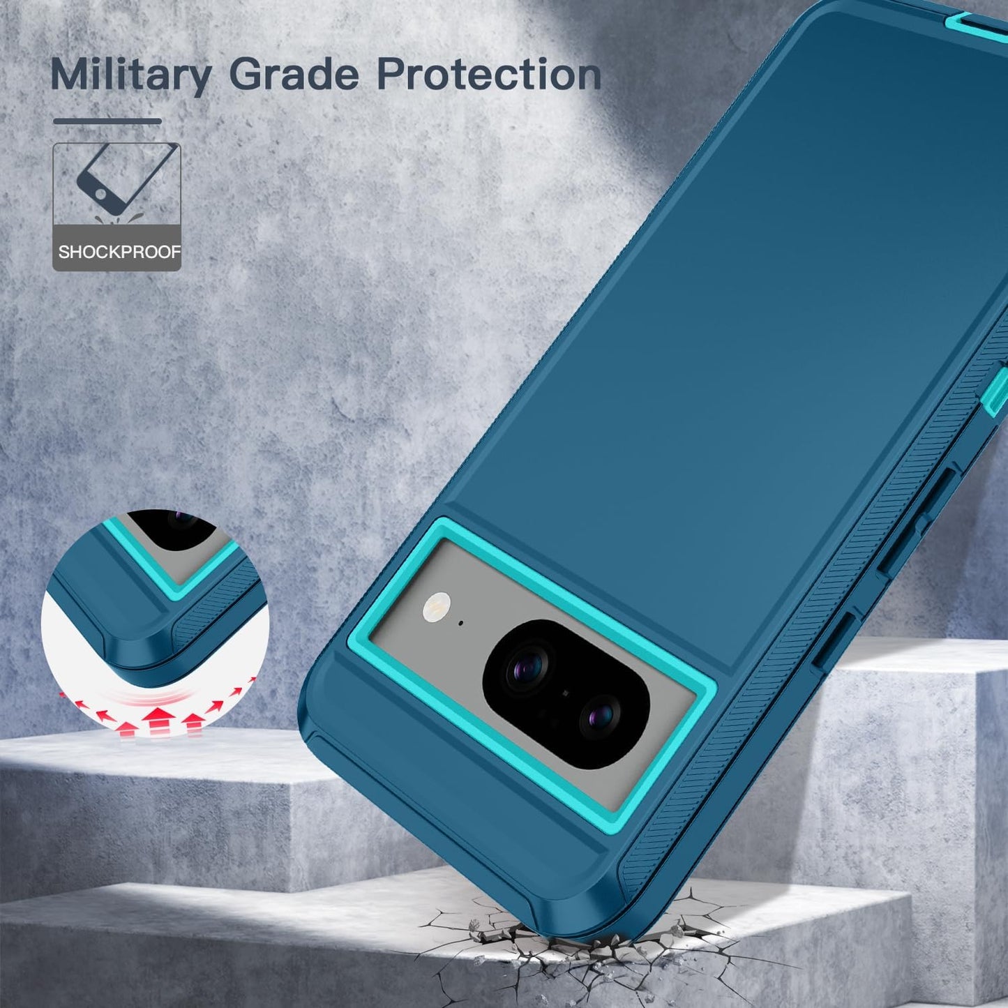 Hucasok for Google Pixel 8 Case Shockproof Rugged Full Body Protection Scratch Resistant Heavy Duty Dust/Drop Proof 3-Layer Durable Cover Case for Google Pixel 8 6.2 Inch,Navy Blue  Hucasok   