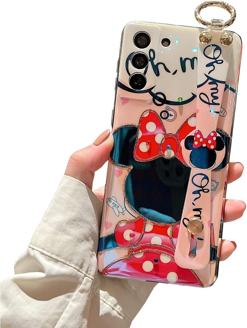 For Samsung Galaxy S22 plus Case Cute with Wrist Strap Kickstand Case 6.6" 5G Glitter Bling Cartoon IMD Soft TPU Shockproof Protective Phone Cases Cover for Girls and Women - Sunflower