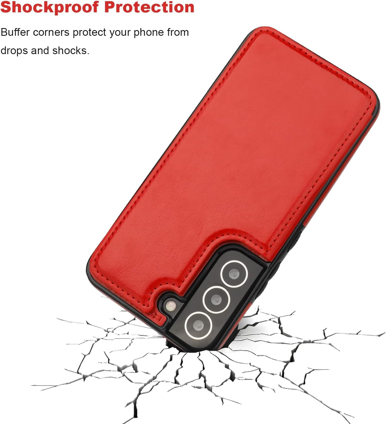 Compatible with Samsung Galaxy S22 Wallet Case with Card Holder, PU Leather Kickstand Card Slots Case, Double Magnetic Clasp and Durable Shockproof Cover 5G 6.1 Inch(Red)
