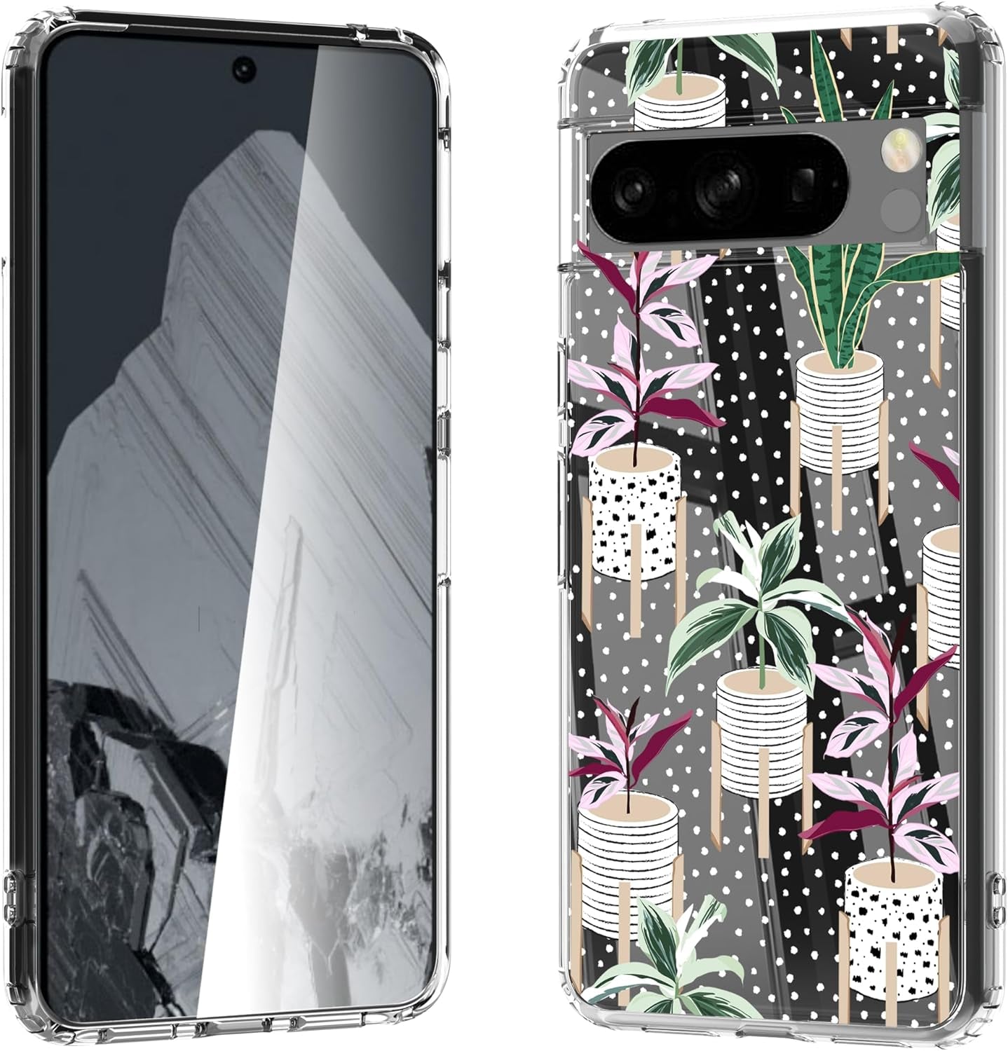 For Google Pixel 8 Clear Case with 3D Flower Printing Design, TPU+PC Slim Shock-Proof Protective Floral Cover for Women Girls, 6.2“ (Pic 5)  YIKECASE B-8 Google Pixel 8 Pro 
