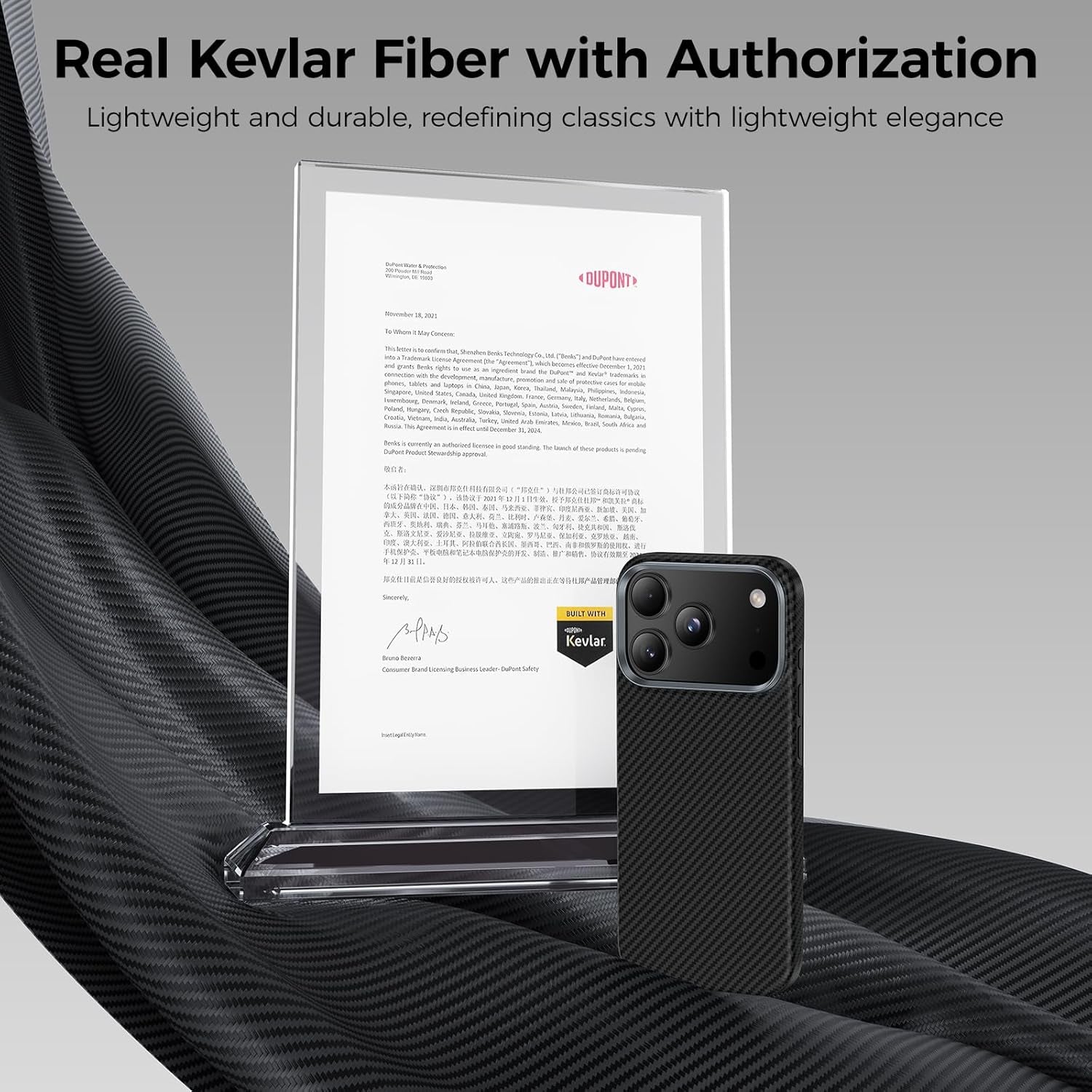 BENKS Armorair Case for Iphone 17 Pro Max, Compatible with Magsafe, Ultra Slim & Lightweight Minimalist Case Built with Dupont Kevlar Aramid Fiber, Black