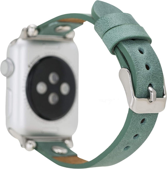 Handmade Leather Watch Band for Apple Watch Series 9 8 7 6 5 4 3 2 1 SE Ultra 2 1 Compatible with 38 40 41 42 44 45 49Mm Apple Watch Bands for Women & Men 7-9 Inches Size, Lemon Grass