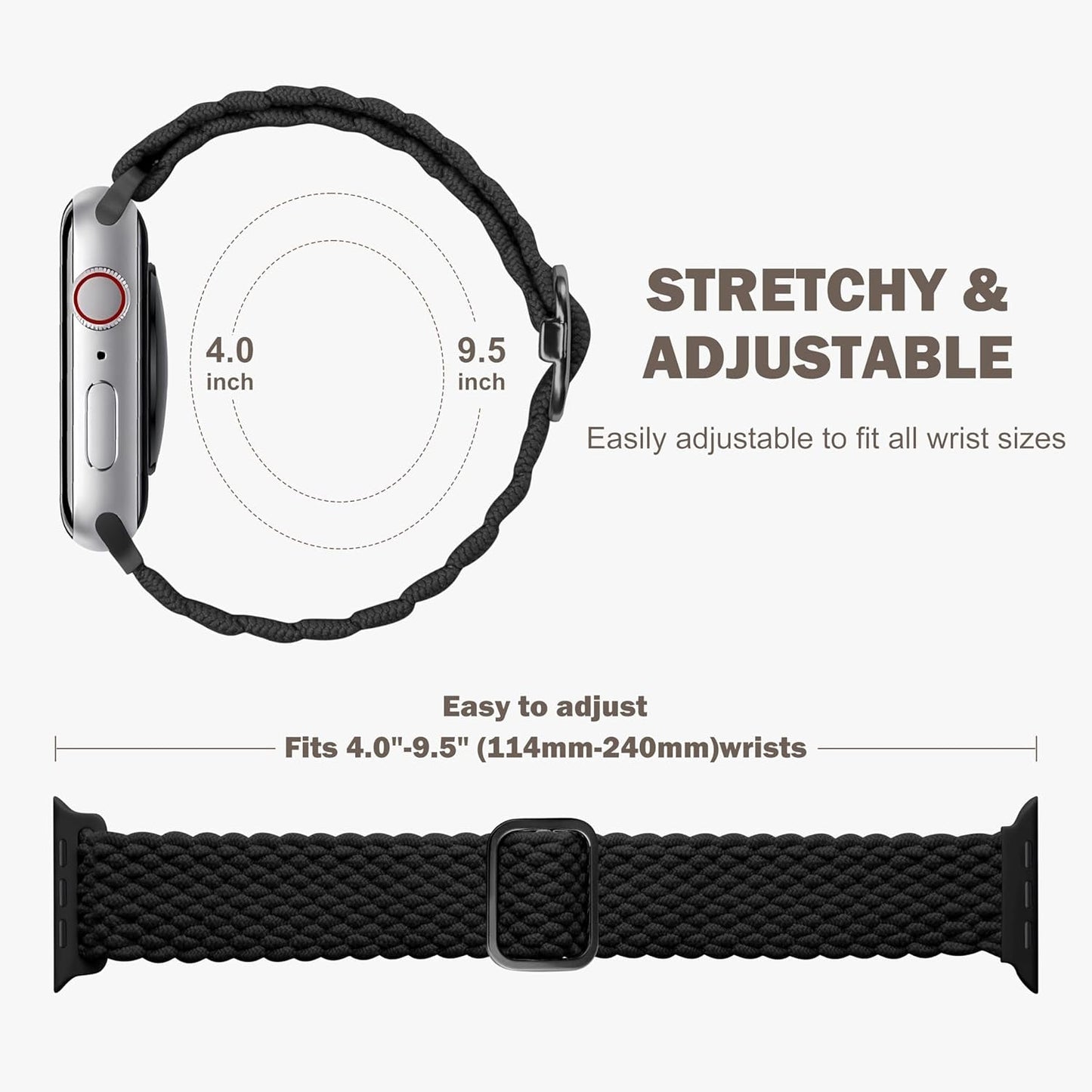 6 Pack Braided Stretchy Bands Compatible with Apple Watch Band 38Mm 40Mm 41Mm 42Mm 44Mm 45Mm 49Mm Women Men, Adjustable Soft Nylon Strap for Iwatch Series 9 8 7 6 5 4 3 2 1 SE Ultra/Ultra 2