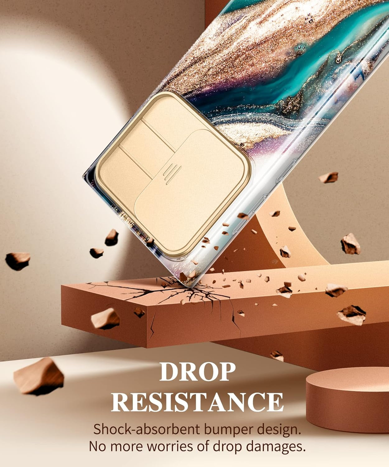 GVIEWIN Designed for Samsung Galaxy S22 Ultra Case with Slide Camera Cover, [Military Grade Drop Protection] Marble Slim Fit Shockproof Protective Phone Case for S22 Ultra 5G 6.8" 2022(Drift Sand)