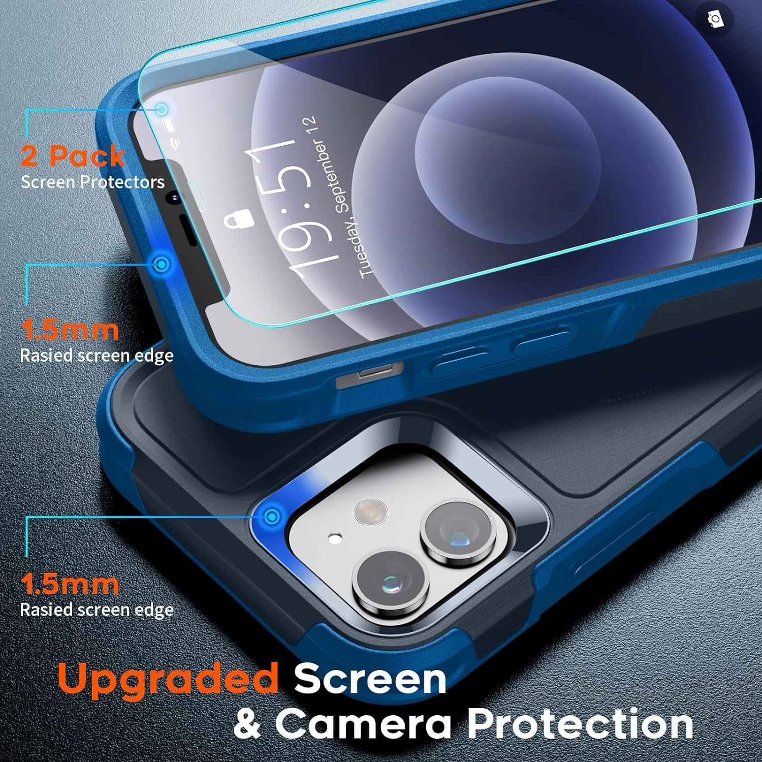 For Iphone 12 Case,Iphone 12 Pro Case,[Compatible with Magsafe][12 FT Military Grade Drop Protection] 2X[Tempered Glass Screen Protector] Magnetic Phone Case for Iphone 12/12 Pro,Deep Blue