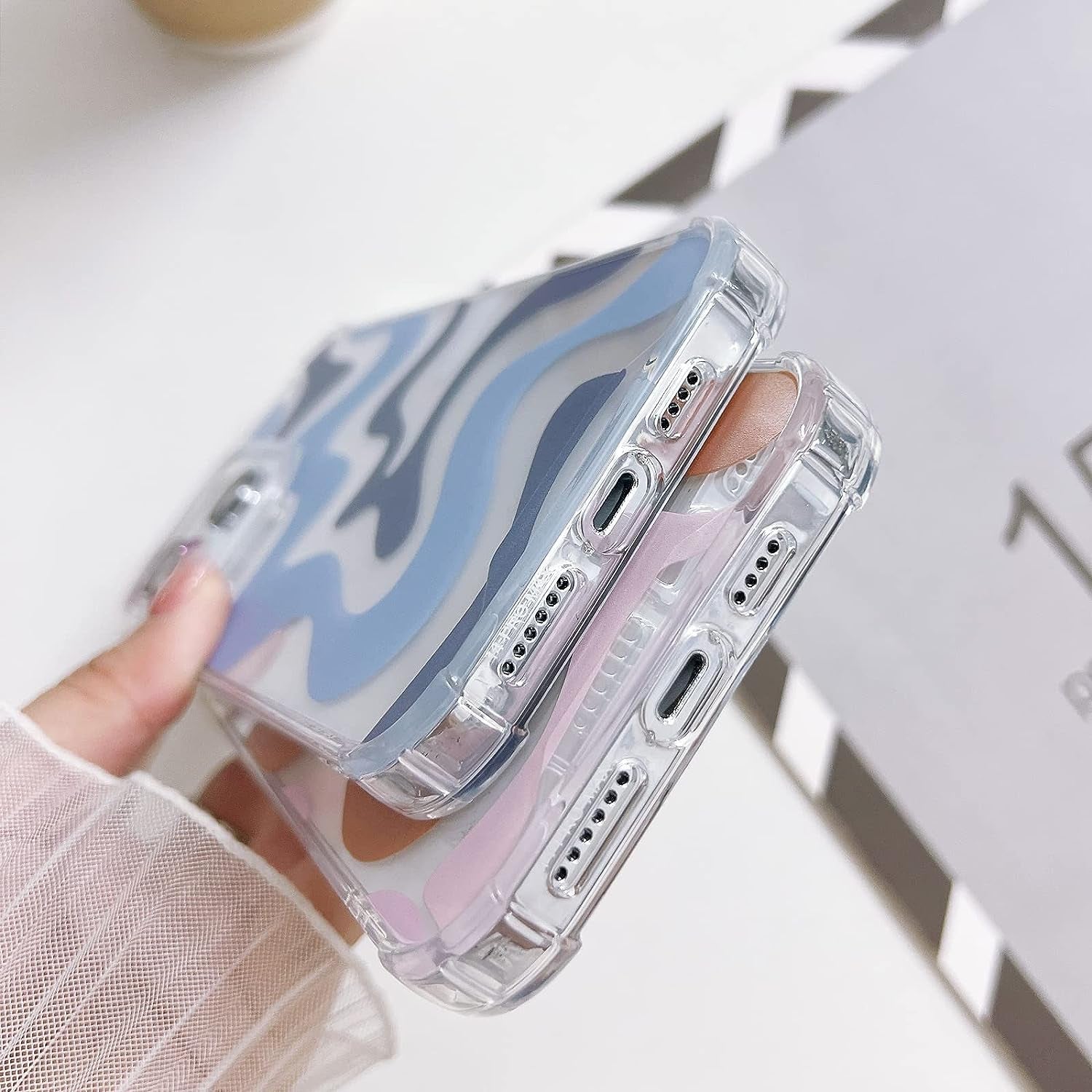 Ginkgonut Compatible with Iphone 14 Pro Case, Fashion Simple Cute Wavy Pattern Case for Women Girls Soft Tpu+Hard PC Protection Case for Iphone 14 Pro-Blue  Ginkgonut   