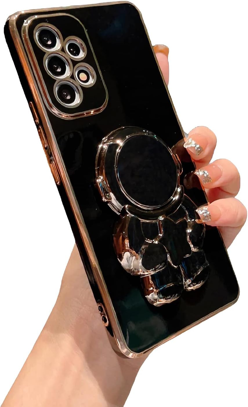Compatible with Samsung Galaxy A53 5G Case, Plating Astronaut Hidden Stand Case Camera Len Protection Soft Silicone Shockproof Bumper Cute Case for Galaxy A53 6.5 Inch (White)