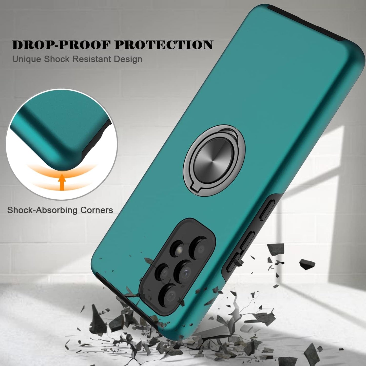 For Samsung Galaxy A53 5G Phone Case with TPU Screen Protector, Ring Holder Kickstand Drop Proof Protective Slim Hard Dual Layer Stand Non-Slip Tough Cover Cell Phone Case (Green)