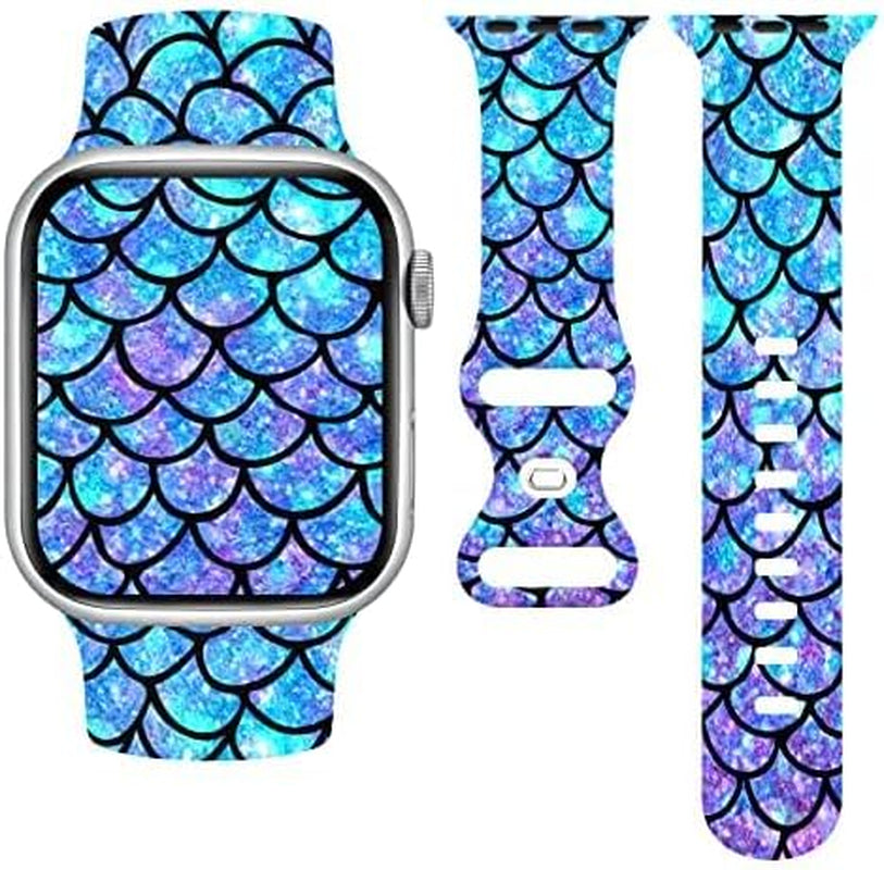 Fish Scales Watch Band Compatible with Apple Watch, Iwatch Bands All Series Soft Silicone Strap Adjustable Replacement