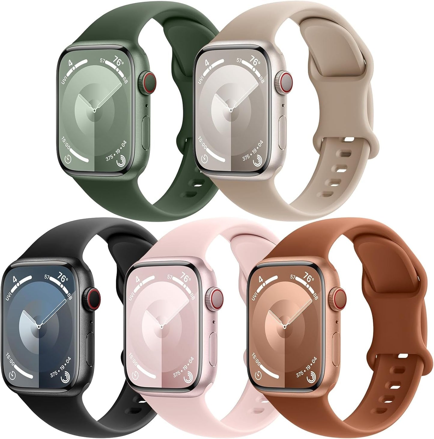 EOMTAM 5 Pack Silicone Sport Straps Compatible for Apple Watch Band 38Mm 40Mm 41Mm 42Mm 44Mm 45Mm 49Mm for Women Men,Soft Waterproof Wristbands for Iwatch Series 9 Ultra 8 SE 7 6 5 4 3