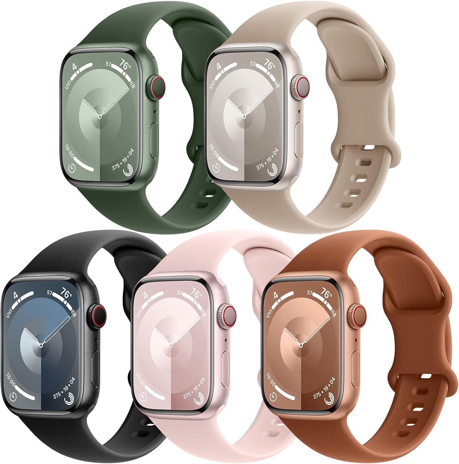 EOMTAM 5 Pack Silicone Sport Straps Compatible for Apple Watch Band 38Mm 40Mm 41Mm 42Mm 44Mm 45Mm 49Mm for Women Men,Soft Waterproof Wristbands for Iwatch Series 9 Ultra 8 SE 7 6 5 4 3