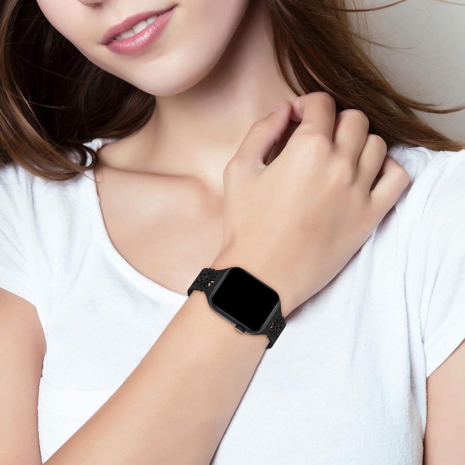 6 Pack Lace Hollow-Out Silicone Bands Compatible with Apple Watch 38Mm 40Mm 41Mm 42Mm 44Mm 45Mm 49Mm, Slim Thin Sport Strap Wristbands for Iwatch Ultra/Ultra 2 SE Series 9/8/7/6/5/4/3/2/1 Women Girls