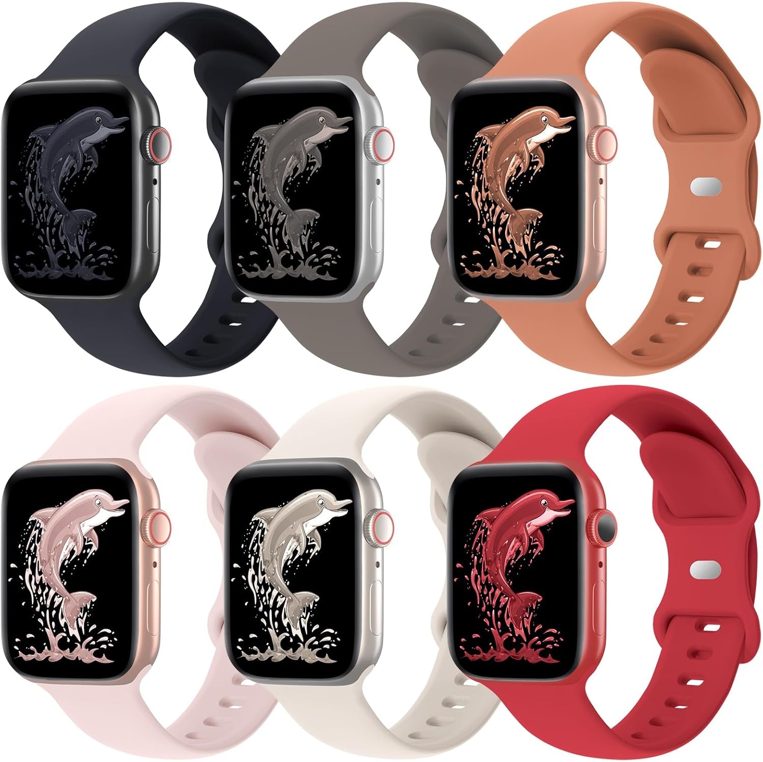 Acrbiutu 6 Pack Bands Compatible with Apple Watch 38Mm 40Mm 41Mm 42Mm 44Mm 45Mm 49Mm, Soft Replacement Silicone Sport Strap Wristbands for Iwatch Series Ultra/Ultra 2 9/8/7/6/5/4/3/2/1 SE Women Men