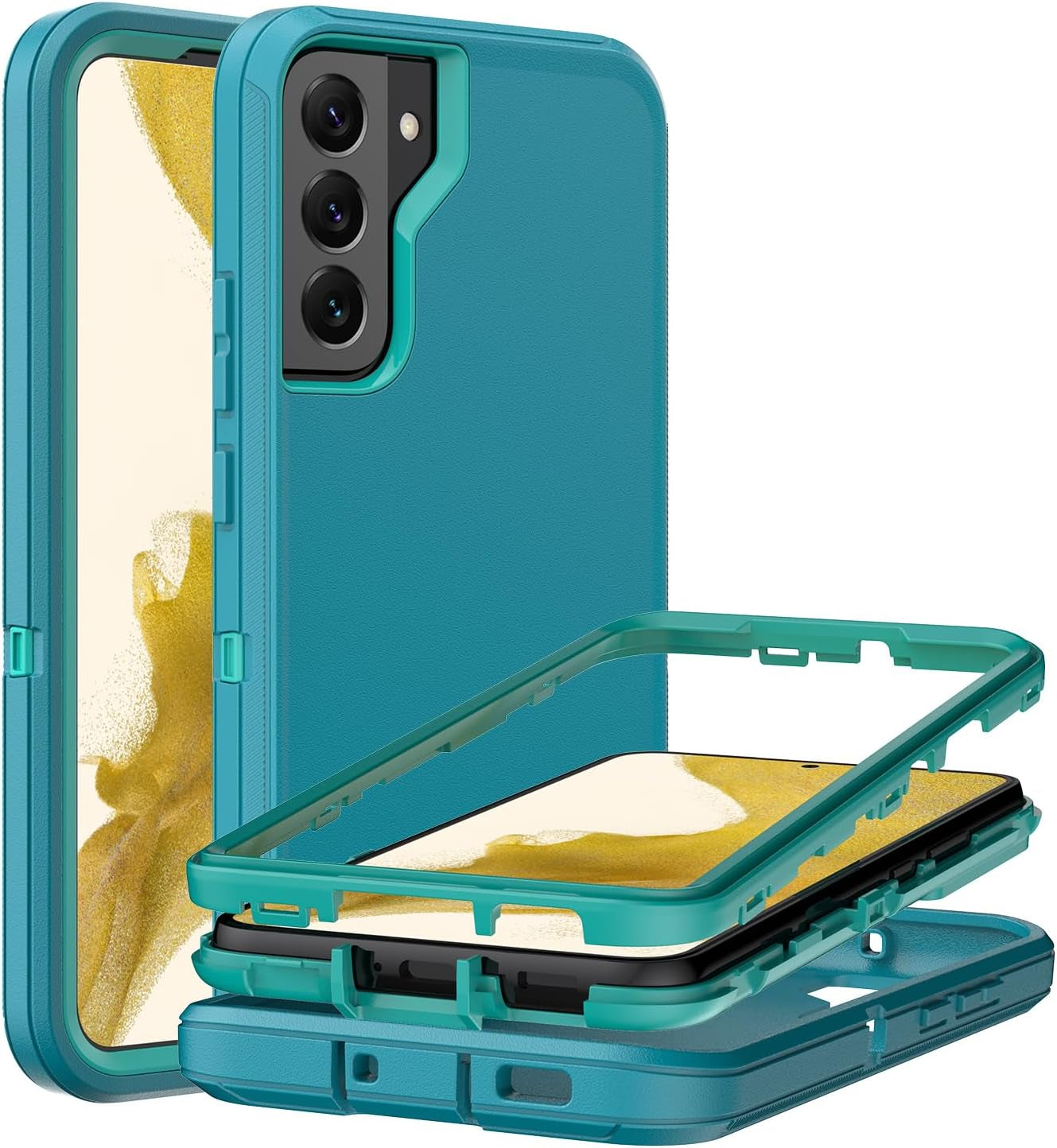 For Samsung Galaxy S22 plus Case with [2 Pack] HD Screen Protector, [Military-Grade] Shockproof Dust/Drop Proof 3-Layer Full Body Protection Heavy Duty Case for Galaxy S22+ Plus, Black