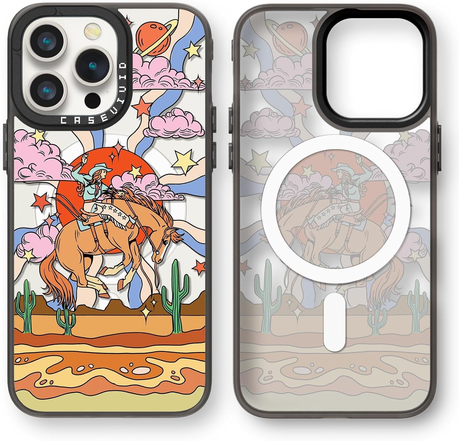 Casevivid Compatible for Iphone 15 Pro Case Cute Aesthetic - Durable Fashion Funny Phone Case - Girly Butterfly Pattern Print Cover Design for Woman Girl 6.1 Inches Black  CASEVIVID Cowboy Magsafe 